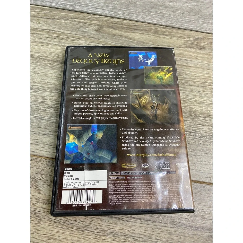 Baldur's Gate Dark Alliance Sony PlayStation 2 PS2 2001 CIB Manual RPG Interplay